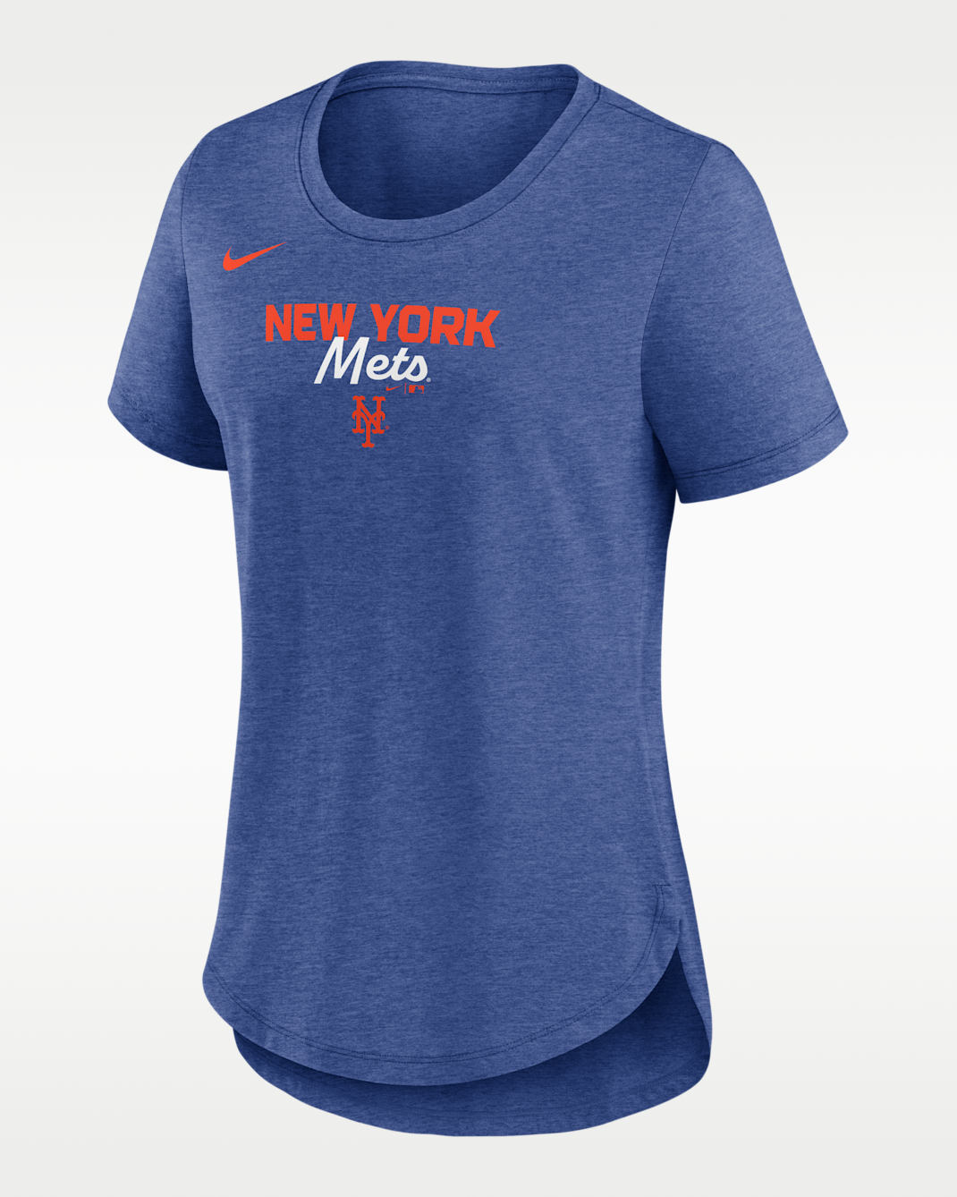 Playera Nike de la MLB para mujer New York Mets Arched Team Name - Azul pólvora jaspeado