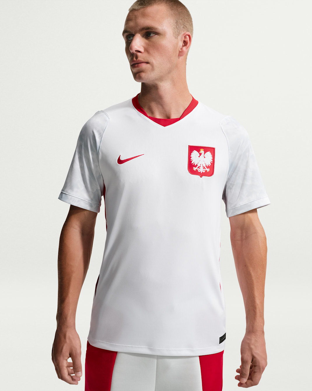 Haut de foot Replica Nike Dri-FIT Pologne 2026 Stadium Domicile pour ado - Blanc/Field Silver/Sport Red