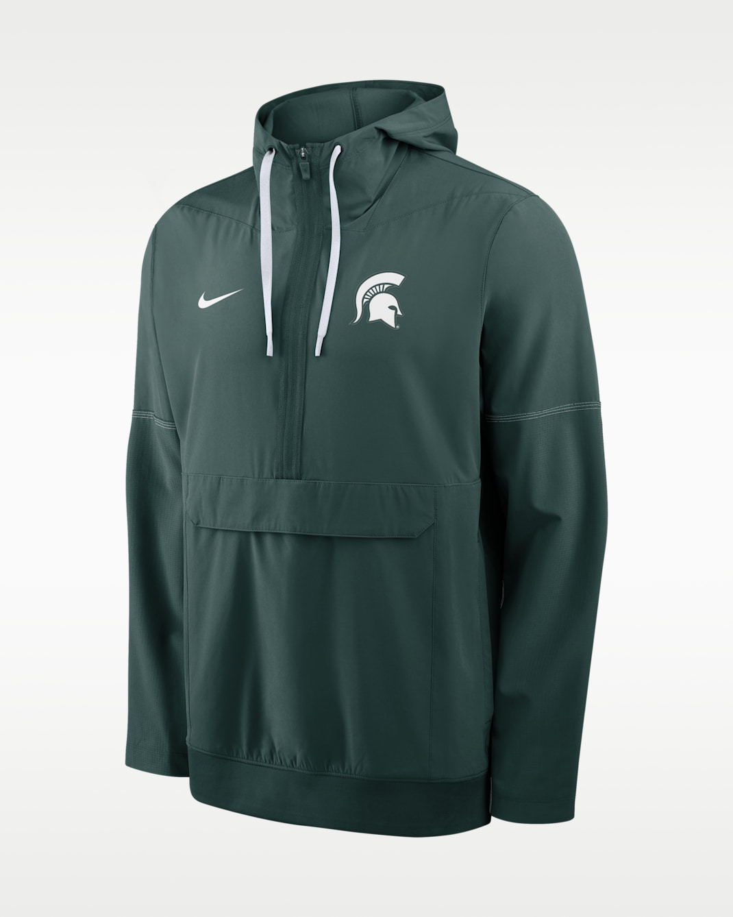 Michigan State Sideline Anorak Men's Nike College 1/2-Zip Hooded Jacket - Pro Green/White