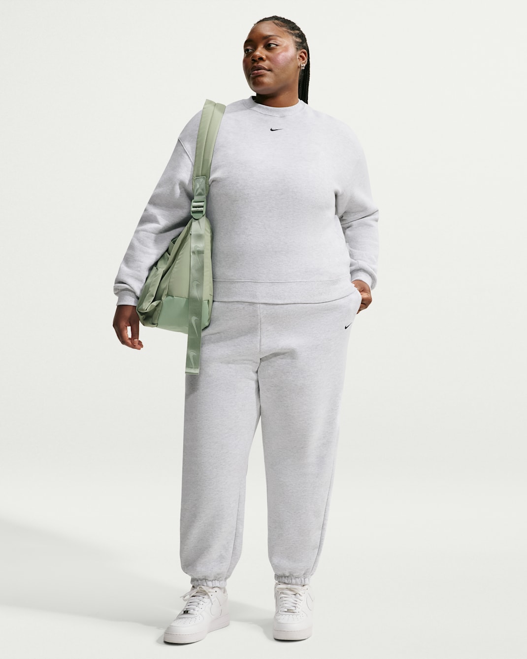 Nike Studio Fleece Medium Weight Women's Oversized High-Rise Cuffed Pants - Birch Heather/Black