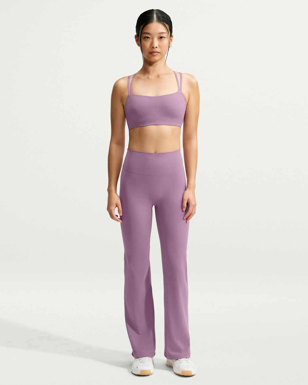 Nike Zenvy Women's High-Waisted Flared Leggings with No Front Seam - Violet Dust/White
