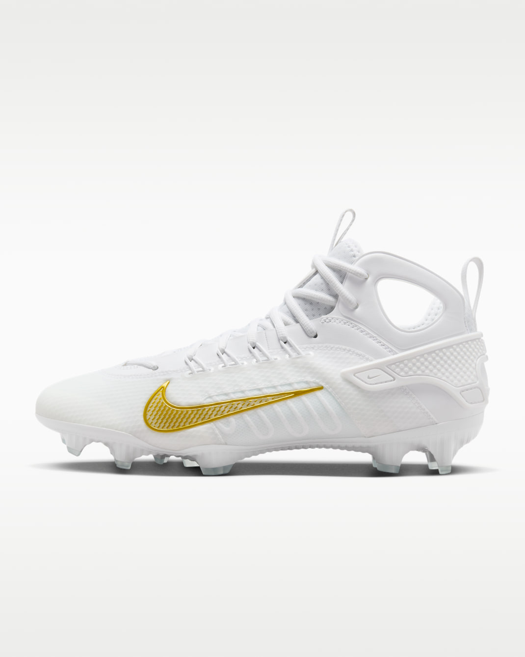 Nike Huarache 9 Elite LAX Lacrosse Cleats - White/White/Metallic Vivid Gold