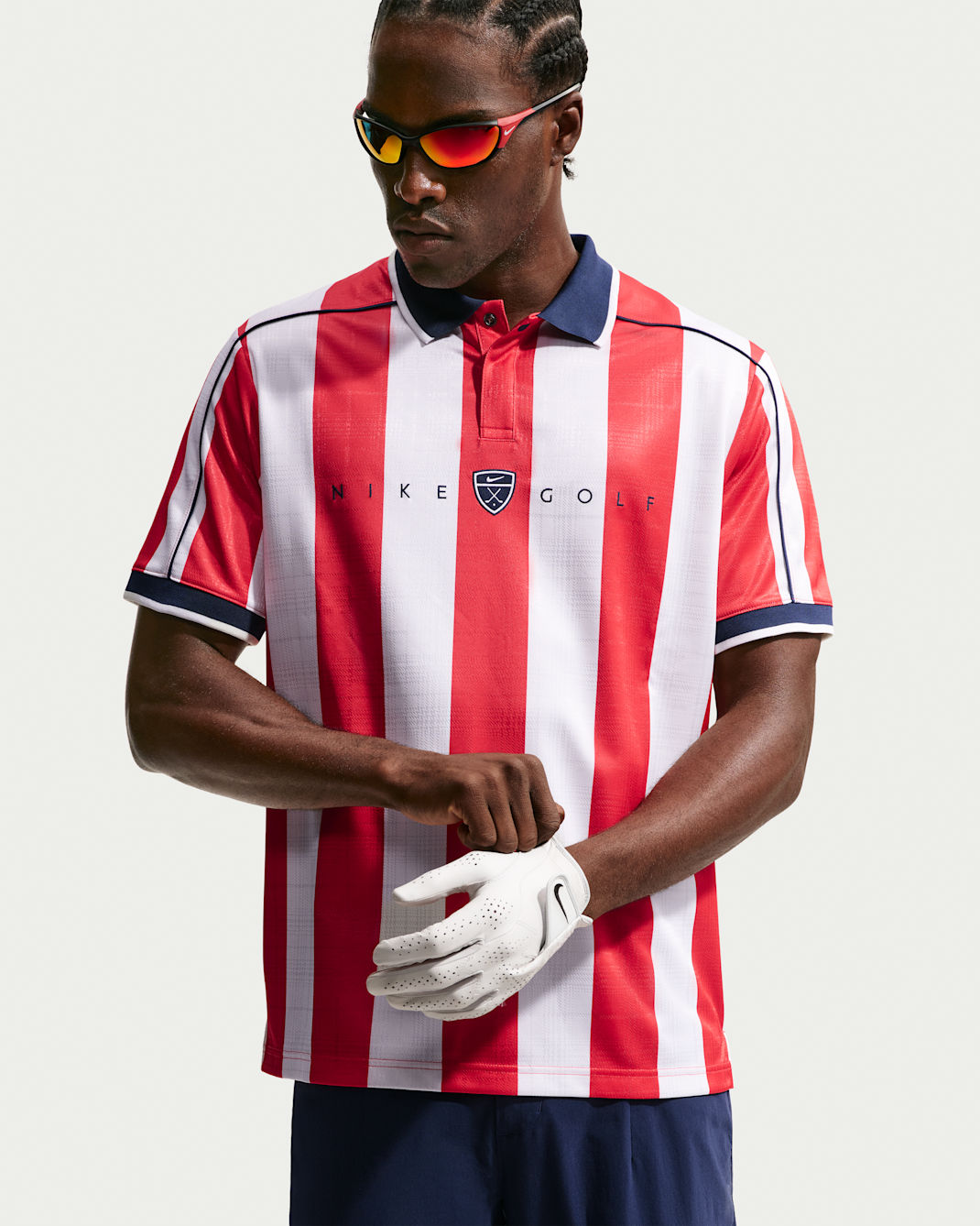 Nike Fairway Fresh Men's Dri-FIT Loose Short-Sleeve Golf Polo - University Red/Midnight Navy