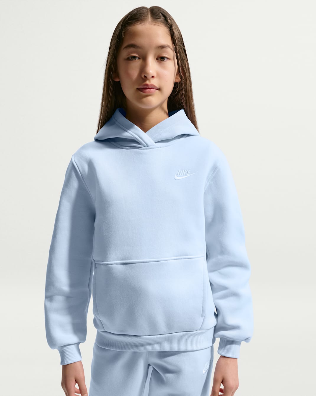 Nike Sportswear Club Fleece Older Kids' Pullover Hoodie - Hydrogen Blue/White