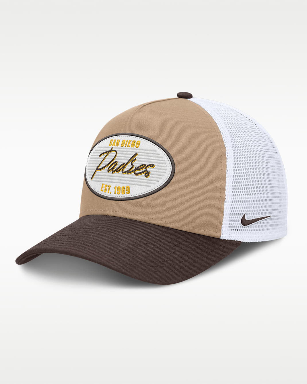San Diego Padres Rise Men's Nike MLB A-Frame Trucker Adjustable Hat - Khaki/Brown/Brown