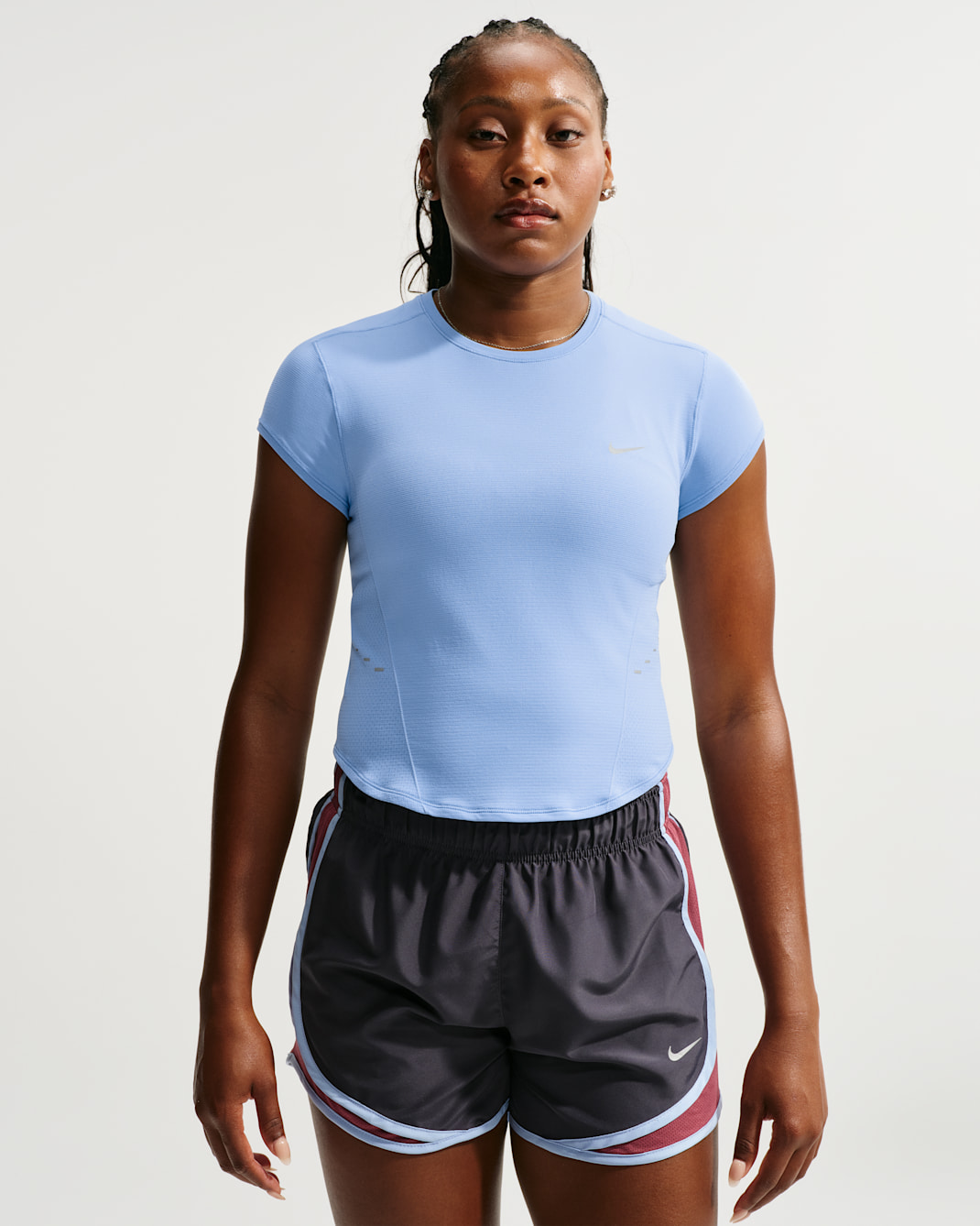 Nike Swift Women's Dri-FIT Seamless Cropped Short-Sleeve Running Top - Aluminum/Cool Grey/Reflective Silver
