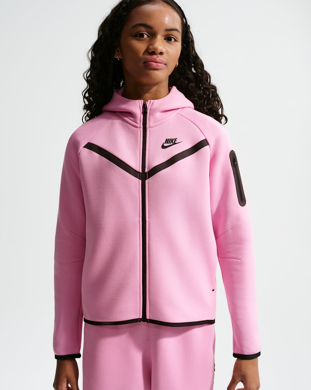 Nike Sportswear Tech Fleece Girls' Full-Zip Hoodie - Pink Rise/Black/Black