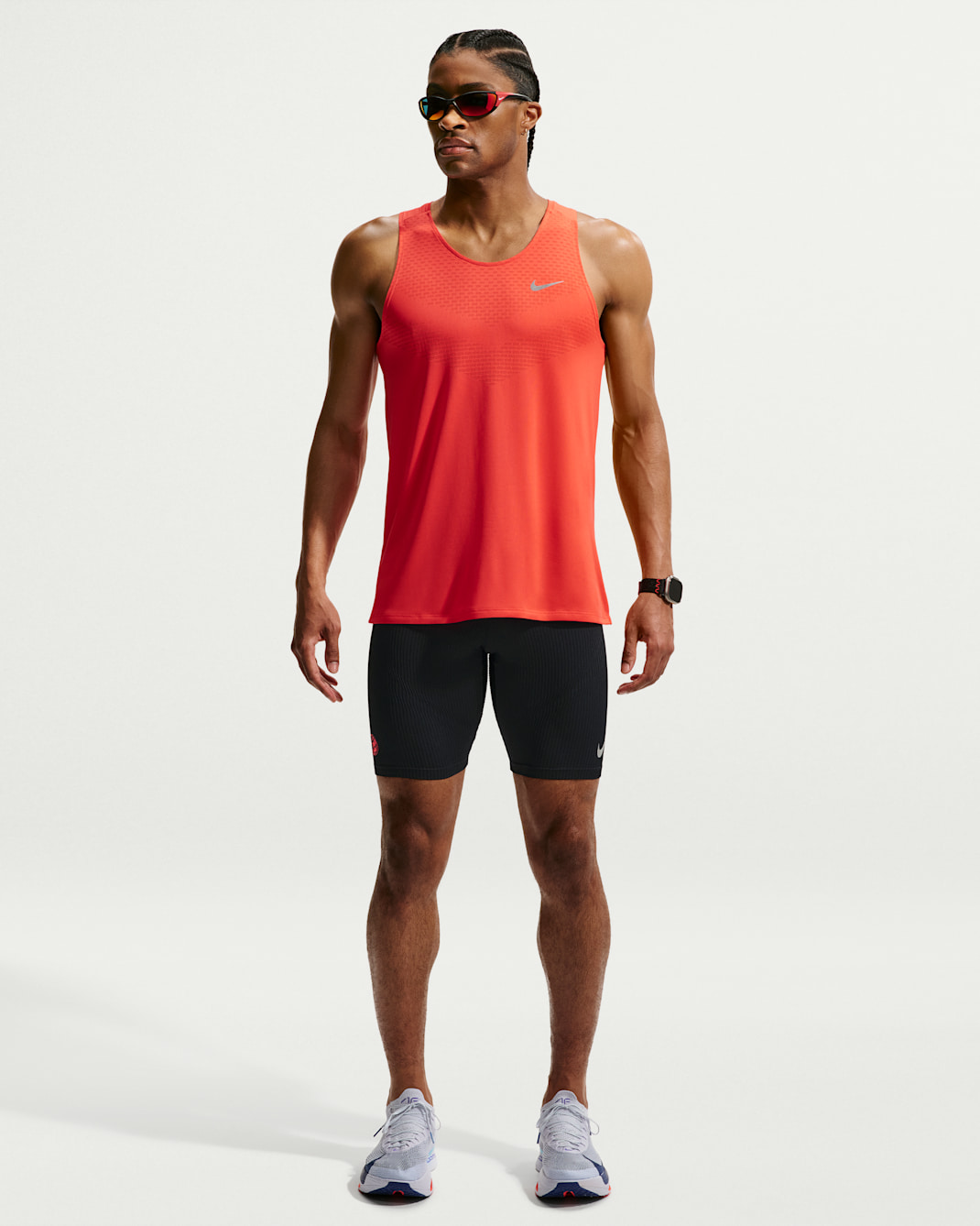 Nike AeroSwift Men's Dri-FIT ADV Brief-Lined 1/2-Length Running Tights - Black/Dark Smoke Grey/Bright Crimson