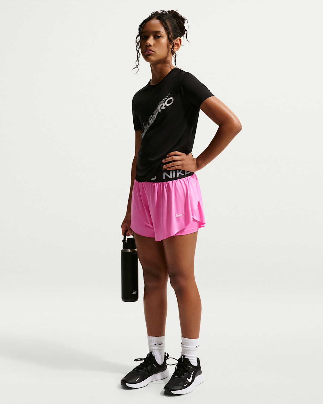 Nike Pro Older Kids' (Girls') Dri-FIT 2-in-1 Shorts - Playful Pink/White
