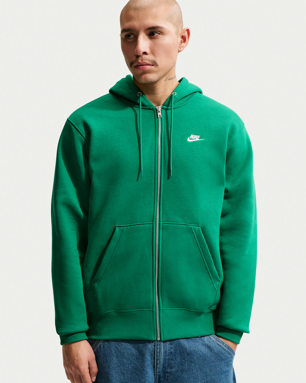 Sudadera con gorro de tejido Fleece y cierre completo para hombre Nike Club - Malaquita/Malaquita/Blanco