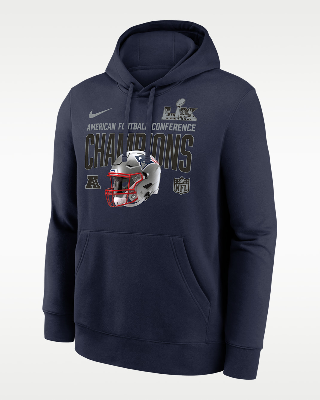 Sudadera con gorro sin cierre Nike de la NFL para hombre New England Patriots 2026 AFC Champions Glory Shield - Azul marino