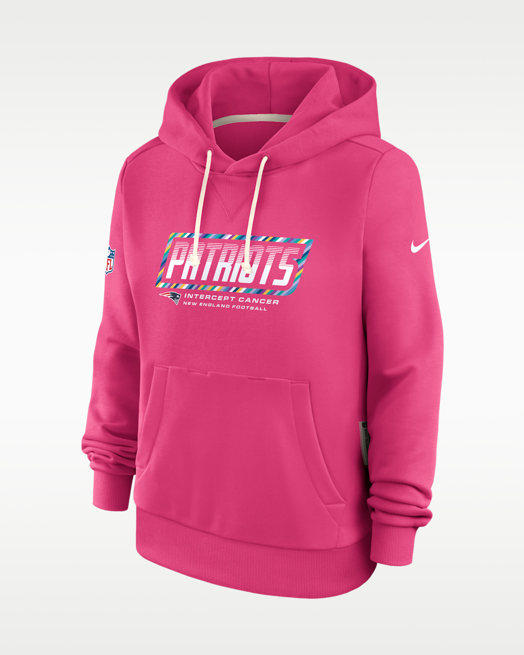 New England Patriots Crucial Catch Standard Issue Women's Nike Dri-FIT NFL Pullover Hoodie - Pink