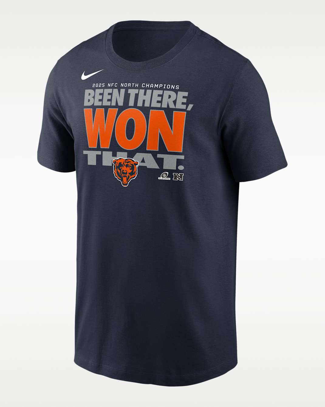 Playera Nike de la NFL para hombre Chicago Bears 2025 NFC North Champions Trophy Collection - Azul marino/Naranja/Gris/Blanco