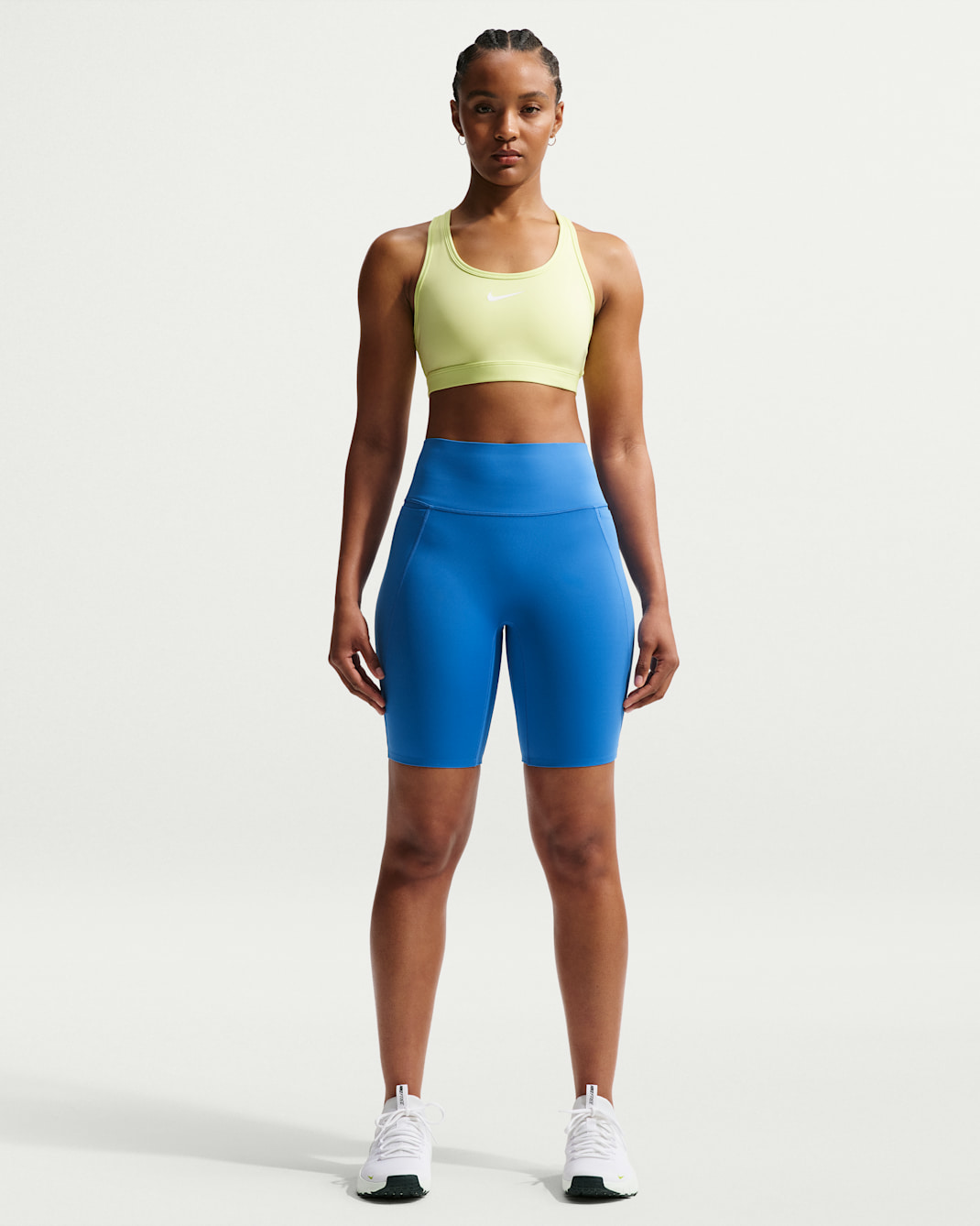 Nike Universa Women's High-Waisted 8" Biker Shorts with No Front Seam - Light Photo Blue/Blue Spark/Blue Spark