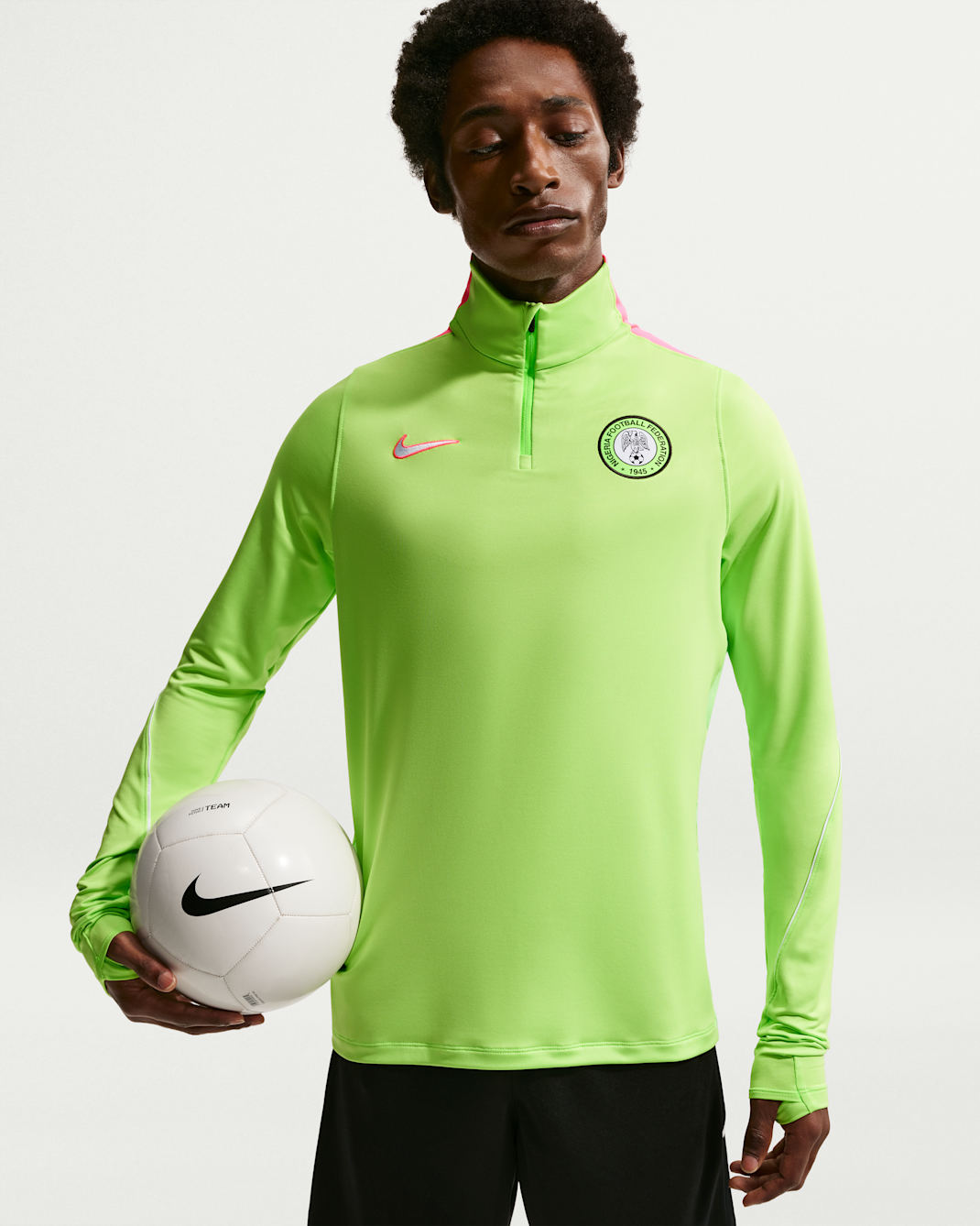 Nigeria Strike Men's Nike Dri-FIT Soccer Drill Top - Electric Green/Hyper Pink/White