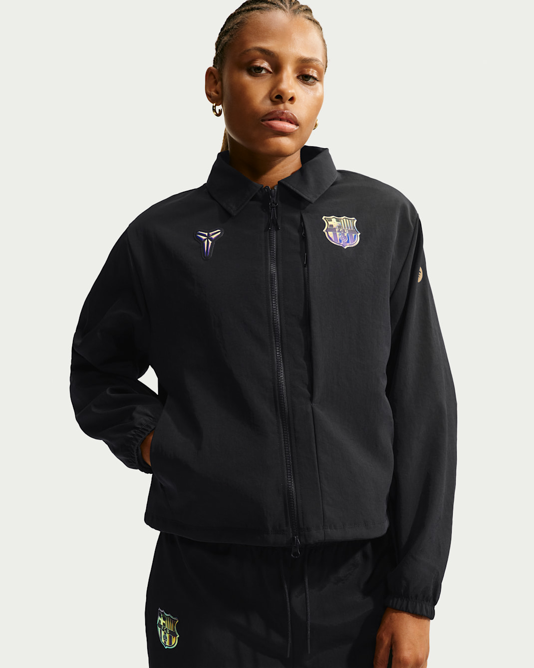 FC Barcelona Away Women's Kobe Soccer Woven Jacket - Black/Field Purple/Black