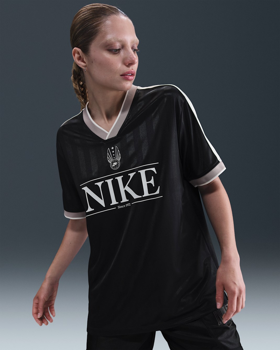 Nike Sportswear Women's V-Neck Jersey Top - Black/Sail/College Grey/Sail