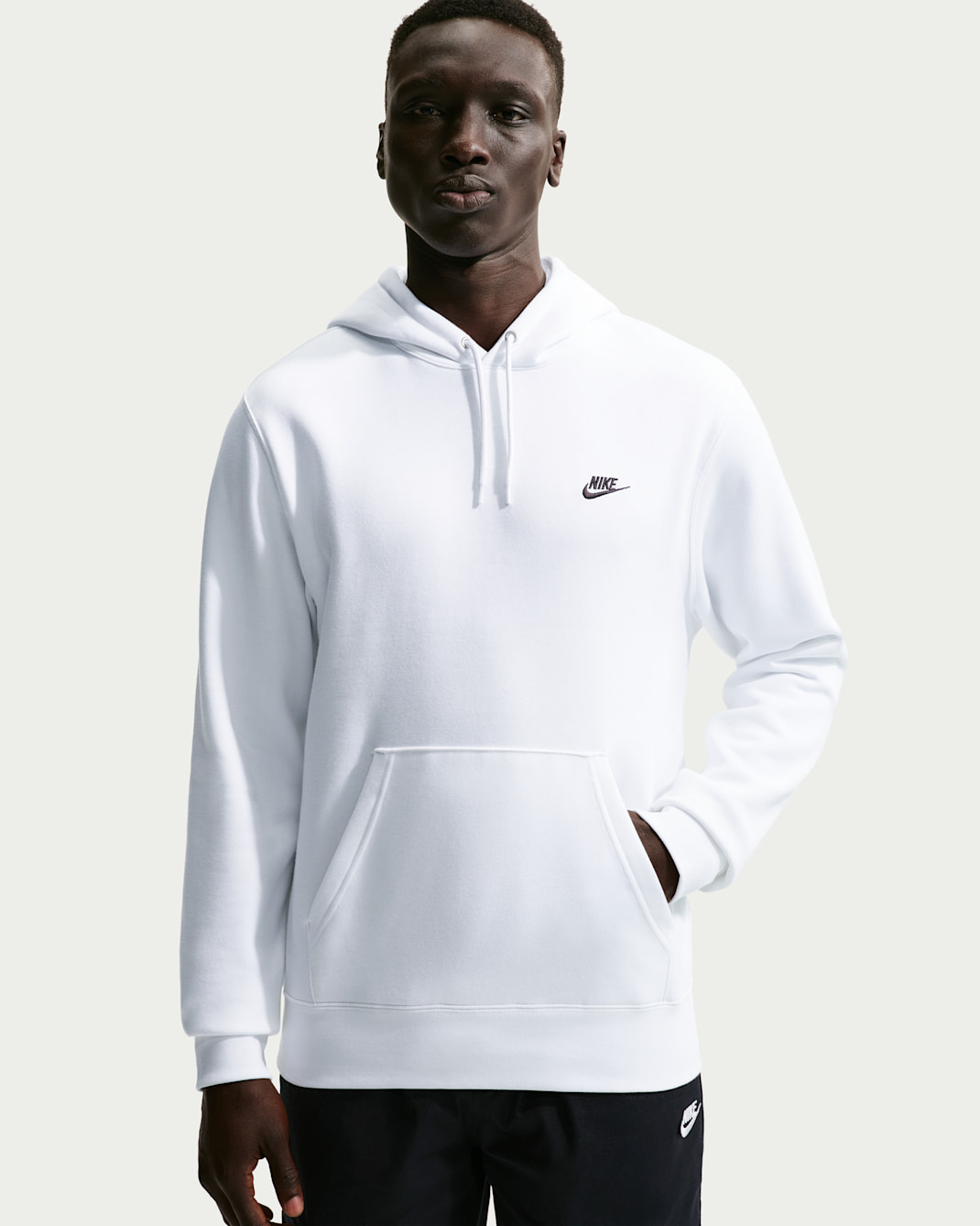 Nike Club Men's Pullover Fleece Hoodie - White/White/Black