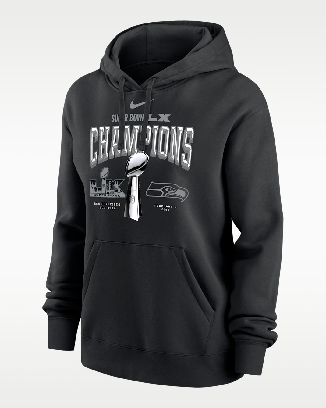 Seattle Seahawks Super Bowl LX Champions Trophy Collection Women's Nike NFL Pullover Hoodie - Black