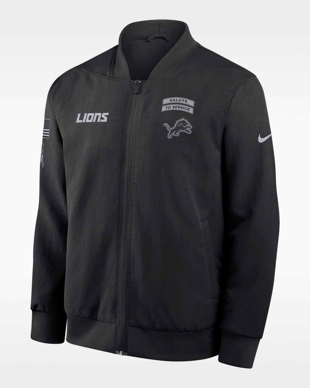 Chamarra bomber Nike de la NFL de cierre completo para hombre Detroit Lions Salute to Service Sideline - Negro