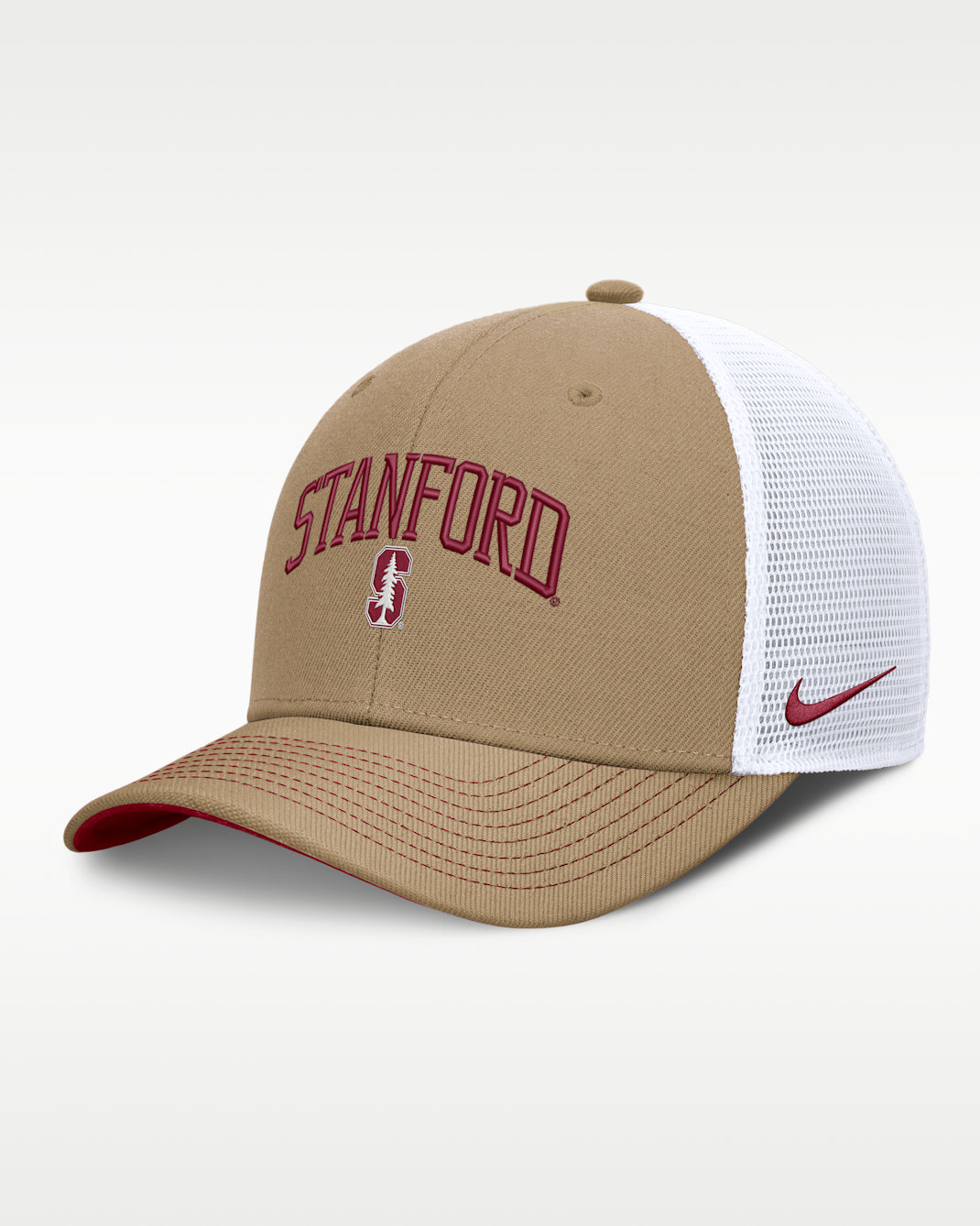 Stanford Primetime Arched Men's Nike Dri-FIT College Trucker Adjustable Hat - Classic Beige/Cardinal Red