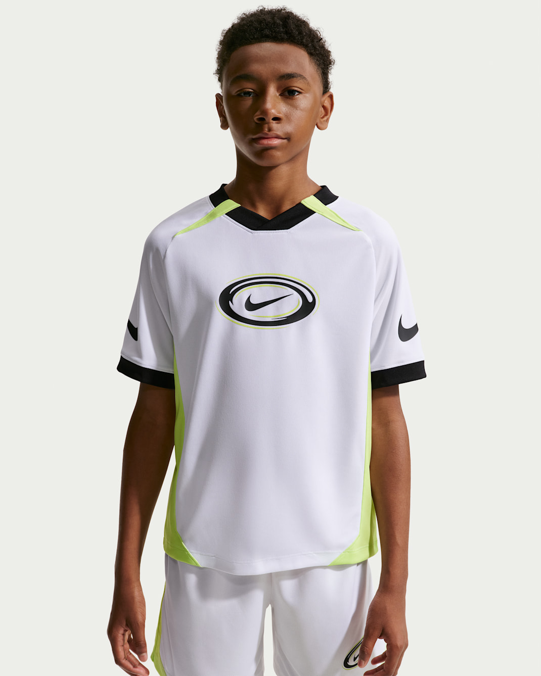Haut à manches courtes Dri-FIT Nike Multi pour ado (garçon) - Blanc/Light Liquid Lime/Noir