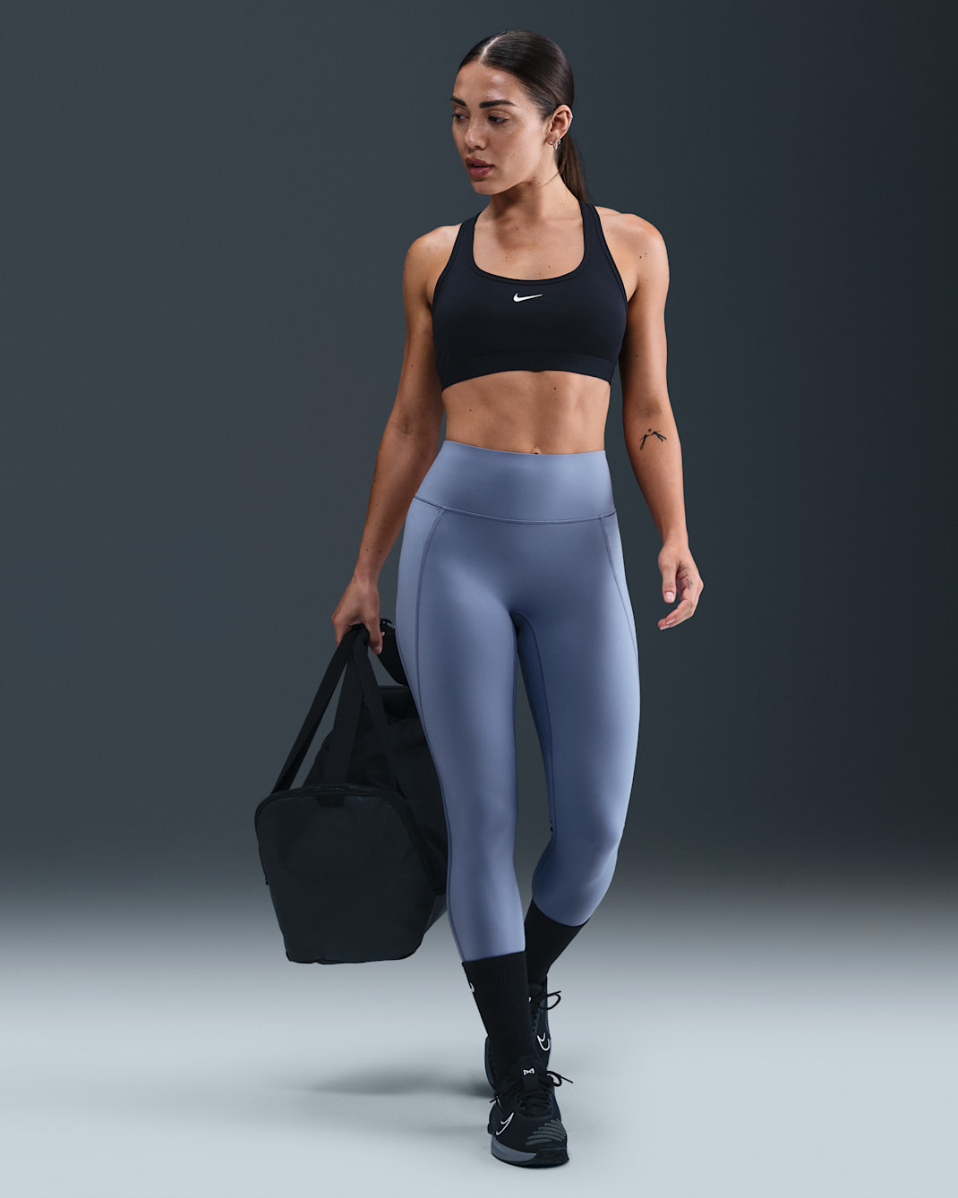 Nike Universa Women's High-Waisted 7/8 Leggings with No Front Seam - World Indigo/Sanded Purple/Celestine Blue