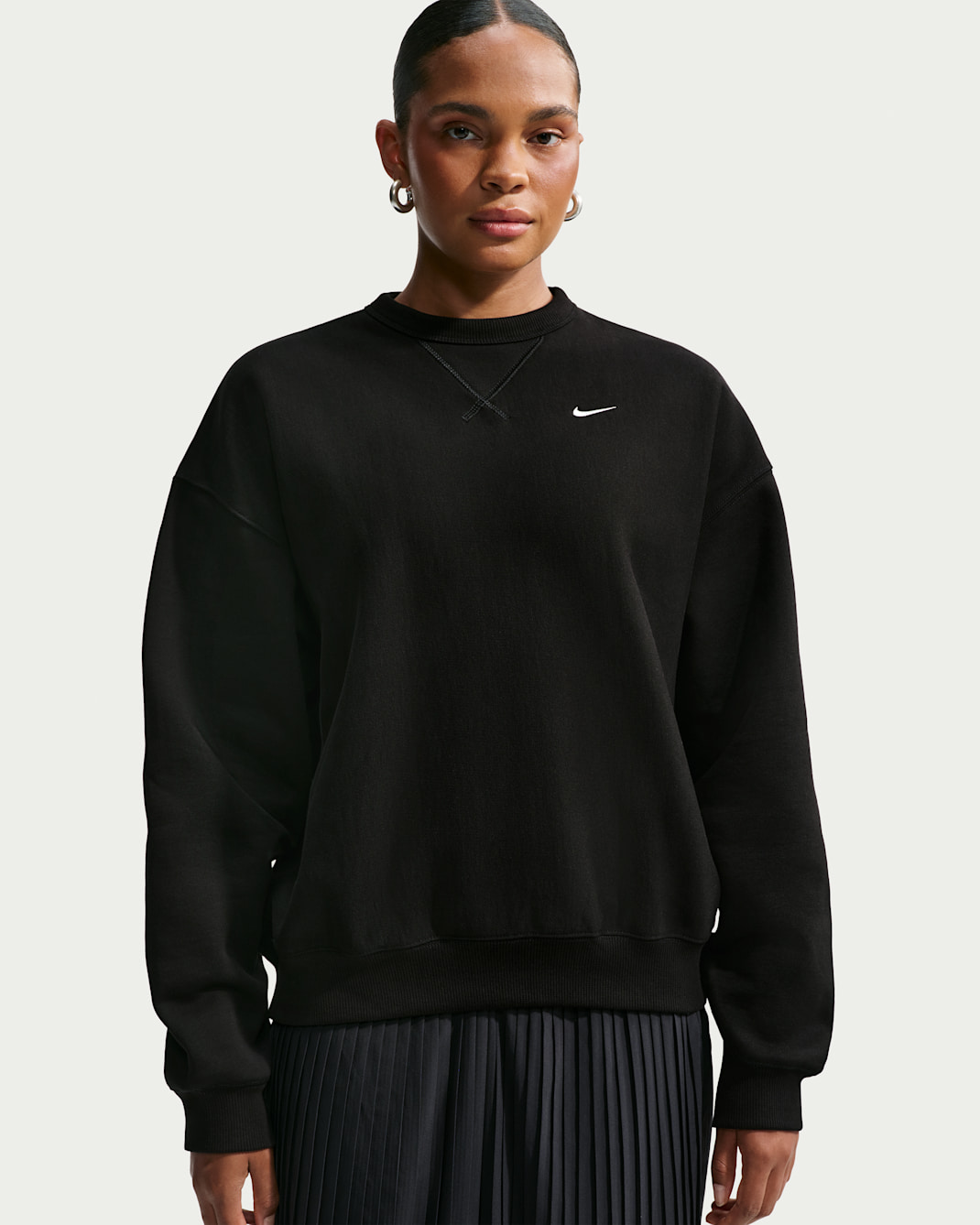 Nike Studio Fleece Heavyweight Women's Oversized Crew - Total Black/Sail
