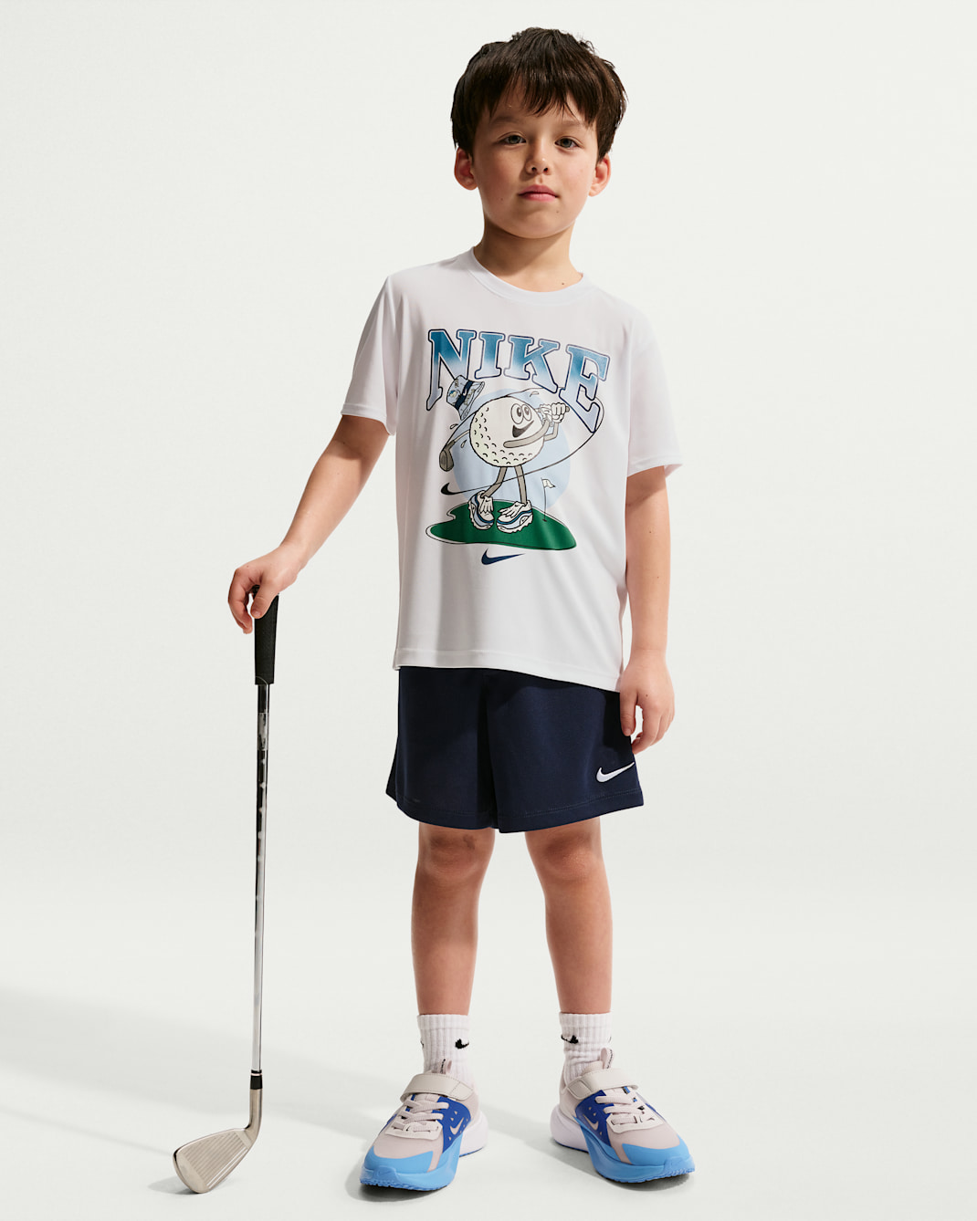 나이키 스포츠웨어 리틀키즈 드라이 핏 포 더 윈 그래픽 티셔츠 및 쇼츠 세트 - 미드나이트 네이비