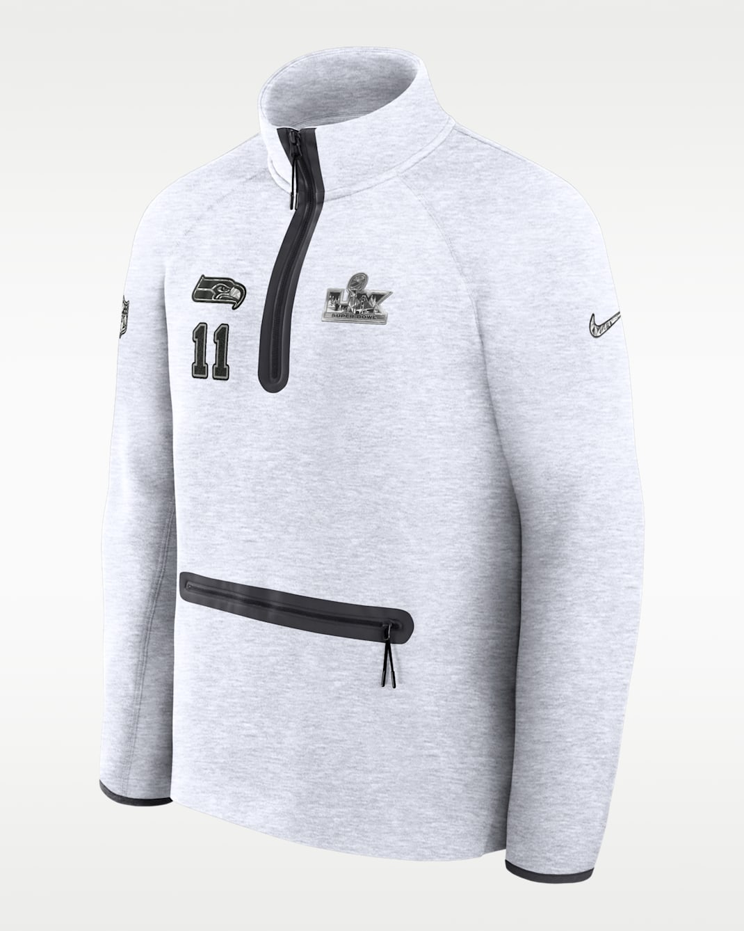 Seattle Seahawks Jaxon Smith-Njigba Super Bowl LX Opening Night Tech Fleece Men's Nike NFL 1/2-Zip Top - Light Grey Heather