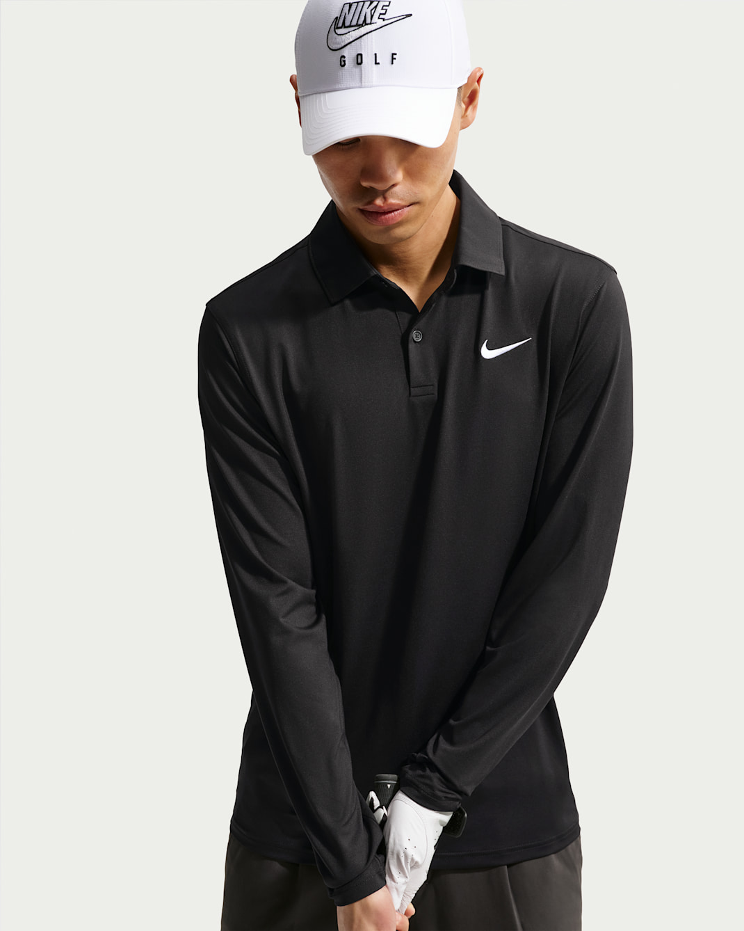 나이키 벨로시티 남성 드라이 핏 긴팔 골프 폴로 - 블랙/화이트