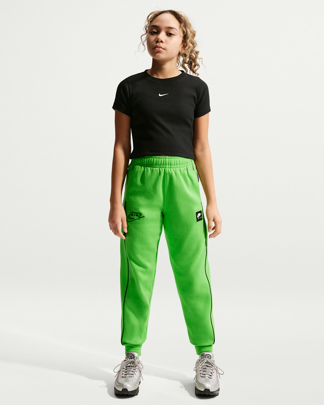 Joggers de tejido Fleece para niños talla grande Nike Air - Verde medio/Negro/Negro