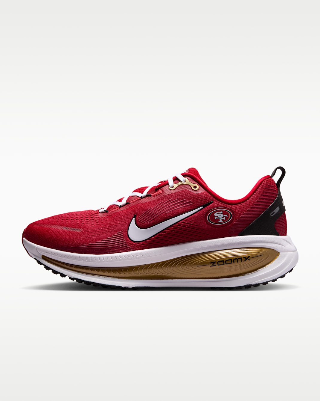 Nike Vomero 18 (San Francisco 49ers) Men's NFL Road Running Shoes - Gym Red/Club Gold/White