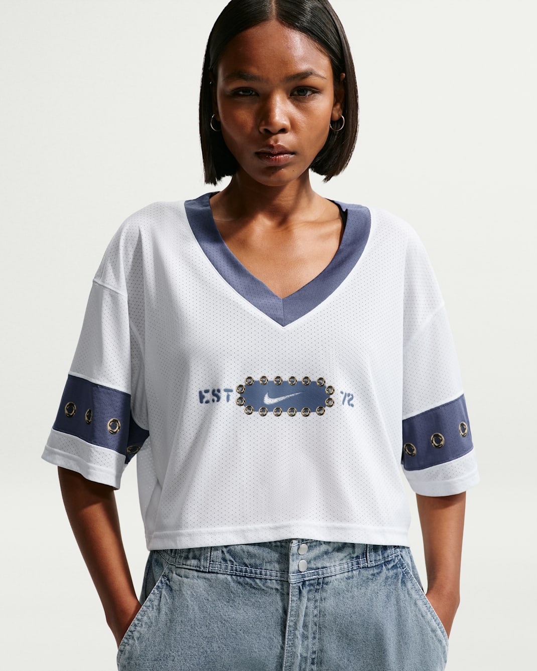 Nike Sportswear Women's Cropped Jersey Top - Off White/Diffused Blue