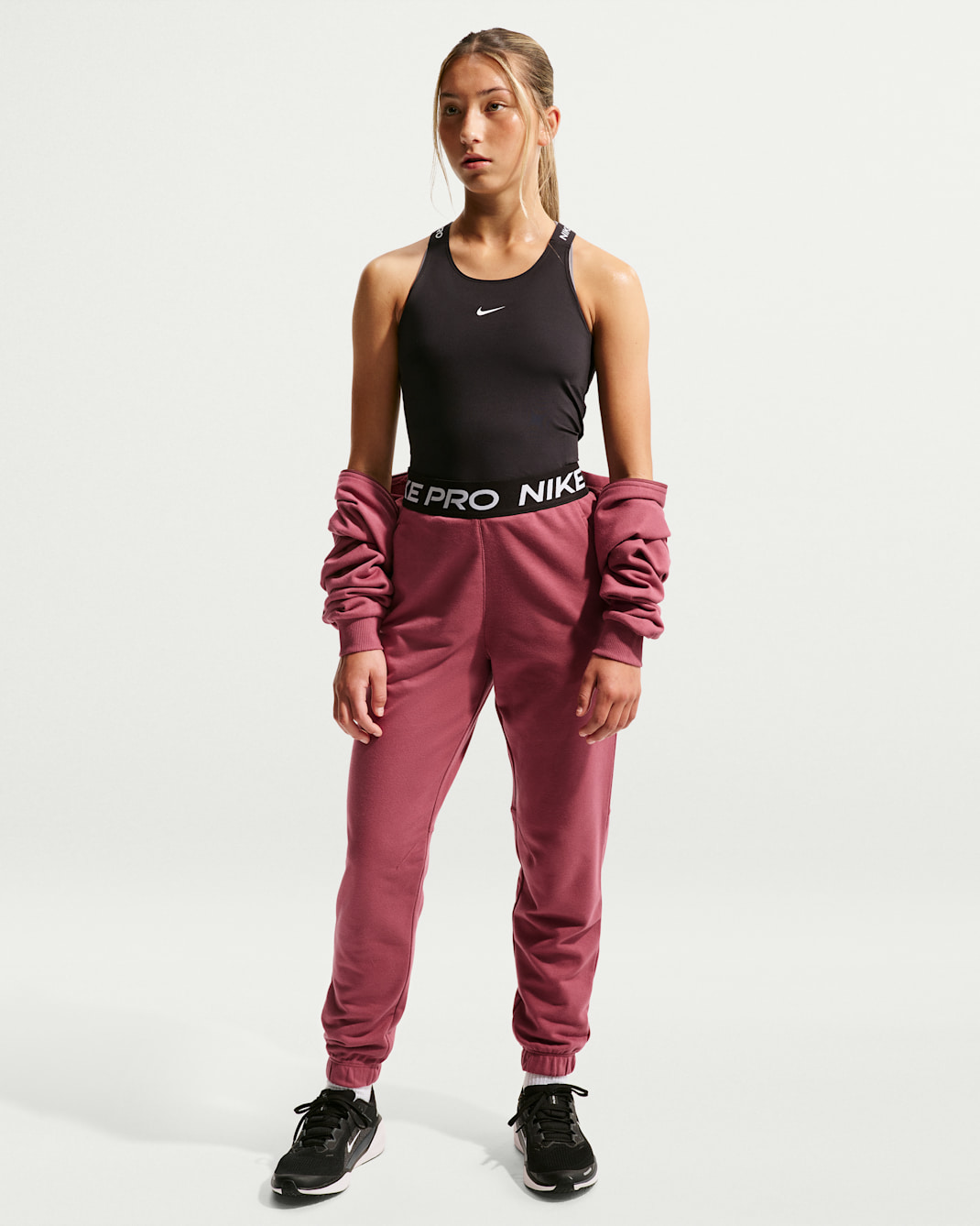 Nike Pro Fleece Older Kids' (Girls') Dri-FIT Joggers - Pink Smoke/Pink Smoke/Black/White