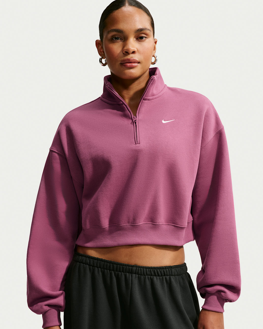 Nike Studio Fleece Medium Weight Women's Oversized 1/4-Zip Cropped Top - Pink Smoke/Sail