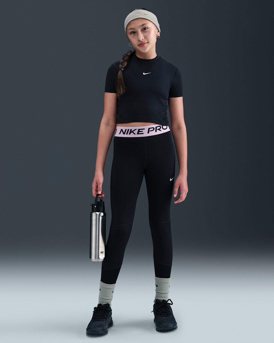 Leggings para niña talla grande Nike Pro Dri-FIT - Negro/Rosa suave medio/Blanco