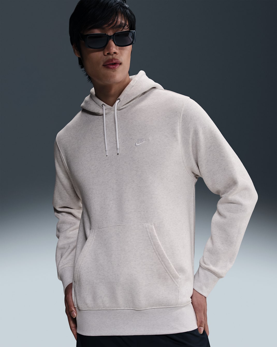 Nike Club Men's Pullover Fleece Hoodie - Birch Heather/White/White