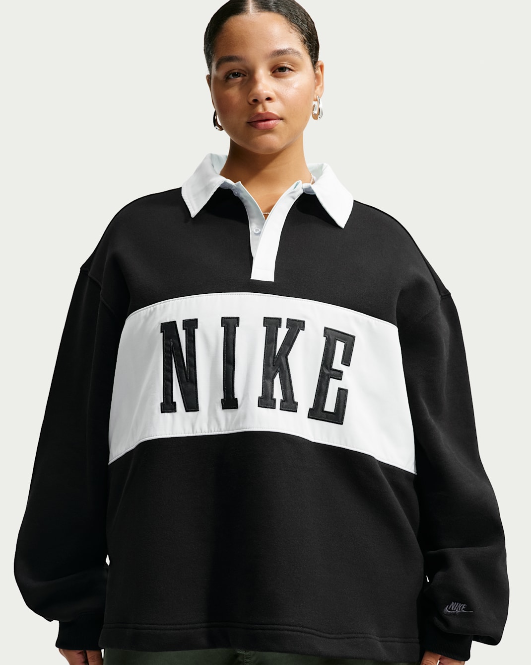 Nike Studio Fleece Medium Weight Women's Oversized Rugby Sweatshirt (Plus Size) - Total Black/Sail/Sail