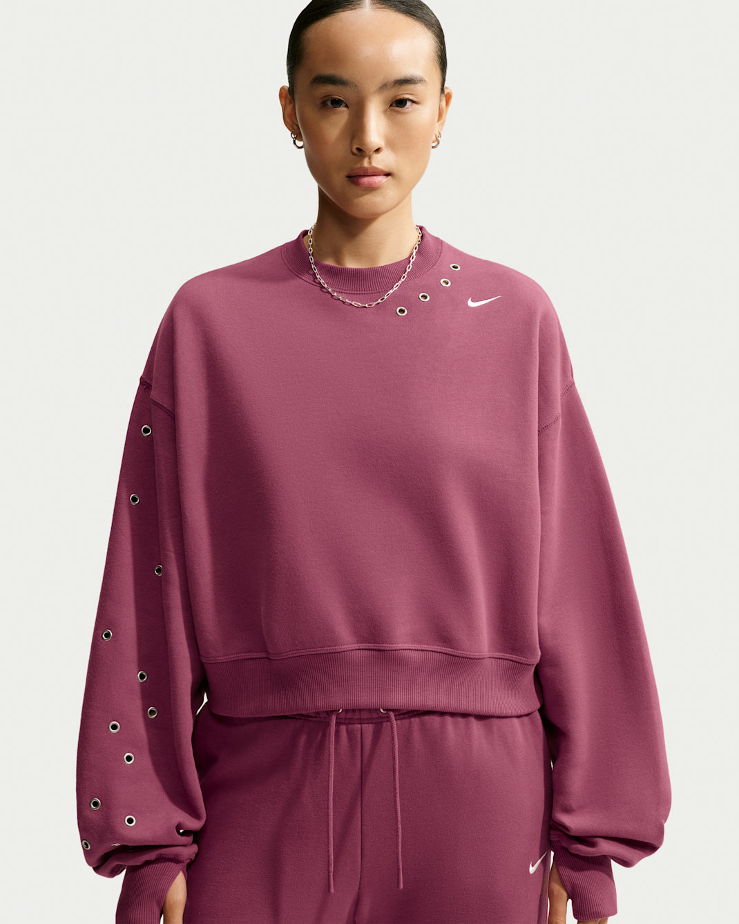 Nike Studio Fleece Medium Weight Women's Oversized Cropped Crew-Neck Sweatshirt - Pink Smoke/Sail