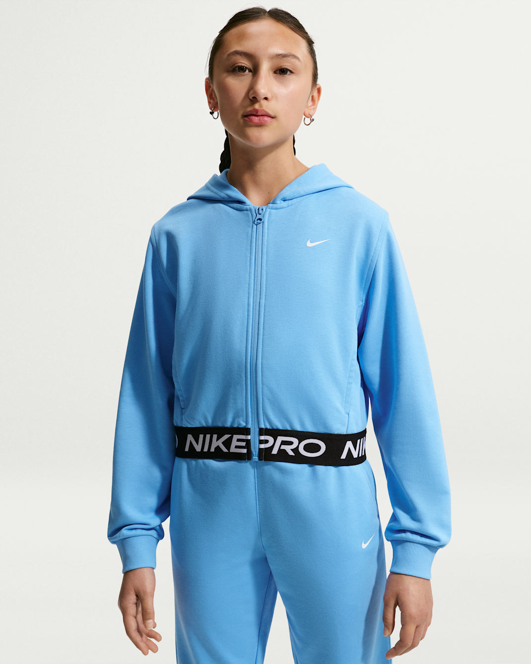 Nike Pro Fleece Big Kids' (Girls') Dri-FIT Full-Zip Hoodie - Football Blue/Football Blue/Black/White