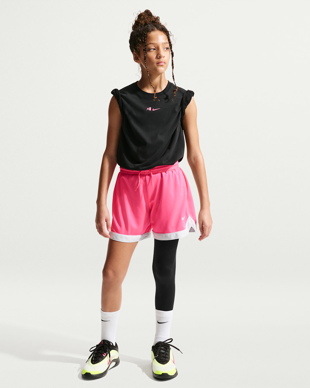 A'ja Wilson Girls' A'symmetric Mid-Rise Single-Leg Basketball Leggings - Black/White