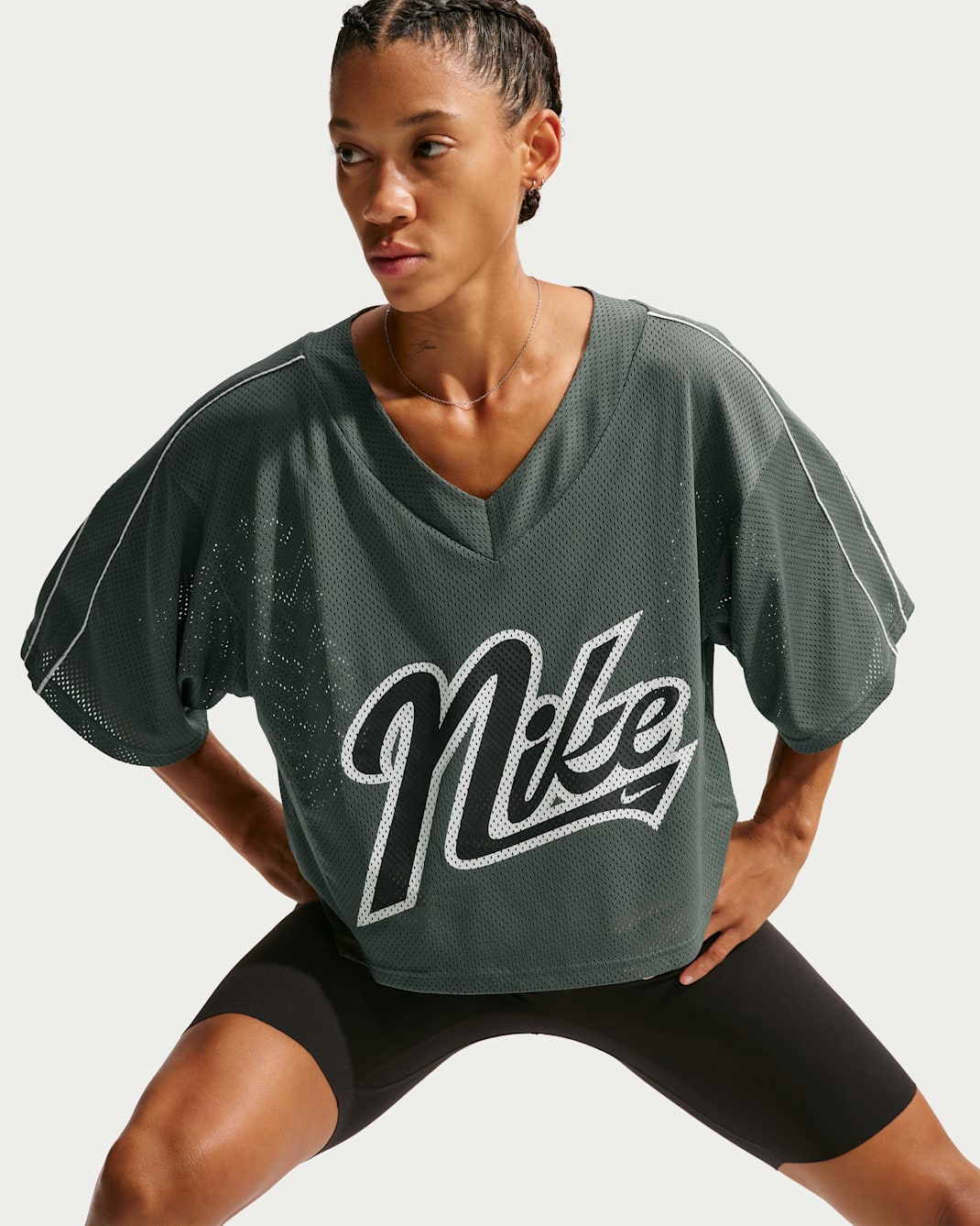 Nike One  Women's Dri-FIT Oversized Short-Sleeve Top - Camo Green/Sail