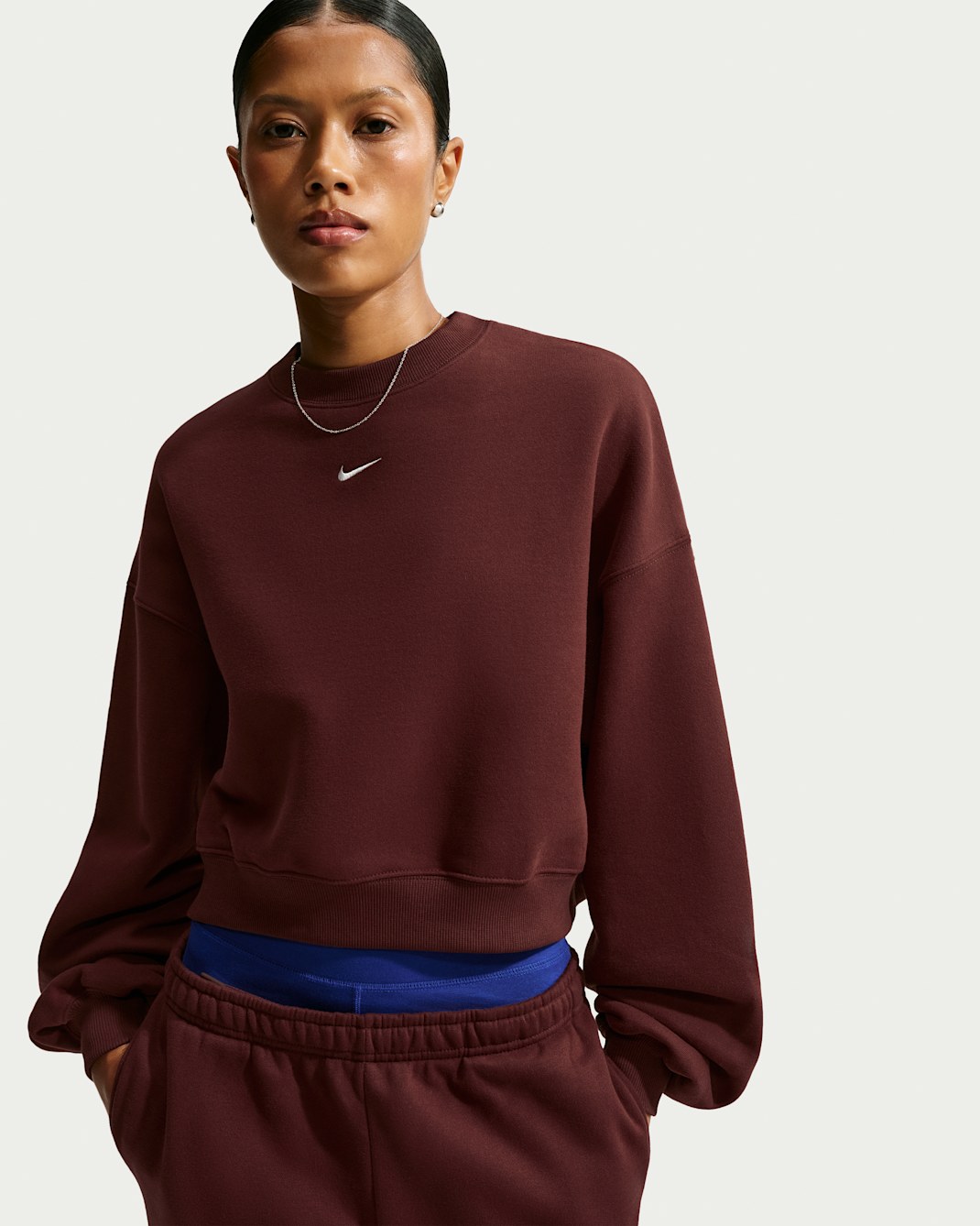 Nike Studio Fleece Medium Weight Women's Oversized Cropped Crew - Mystic Dates/Sail