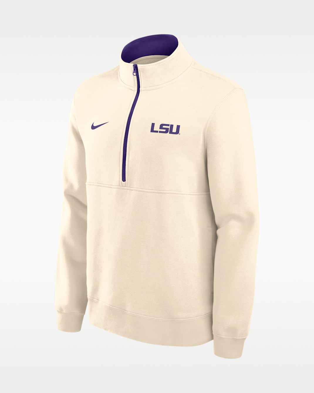 LSU Primetime Primary Logo Men's Nike College 1/2-Zip Crew - Natural/Court Purple