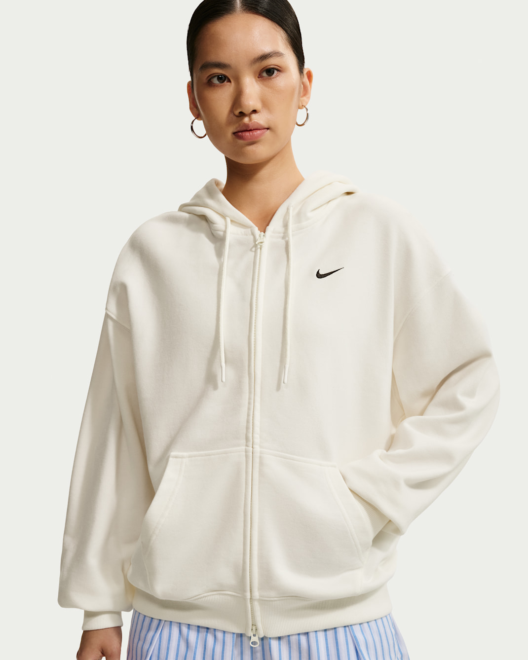 Nike Studio Fleece Lightweight Women's Oversized Full-Zip Hoodie - Sail/Black