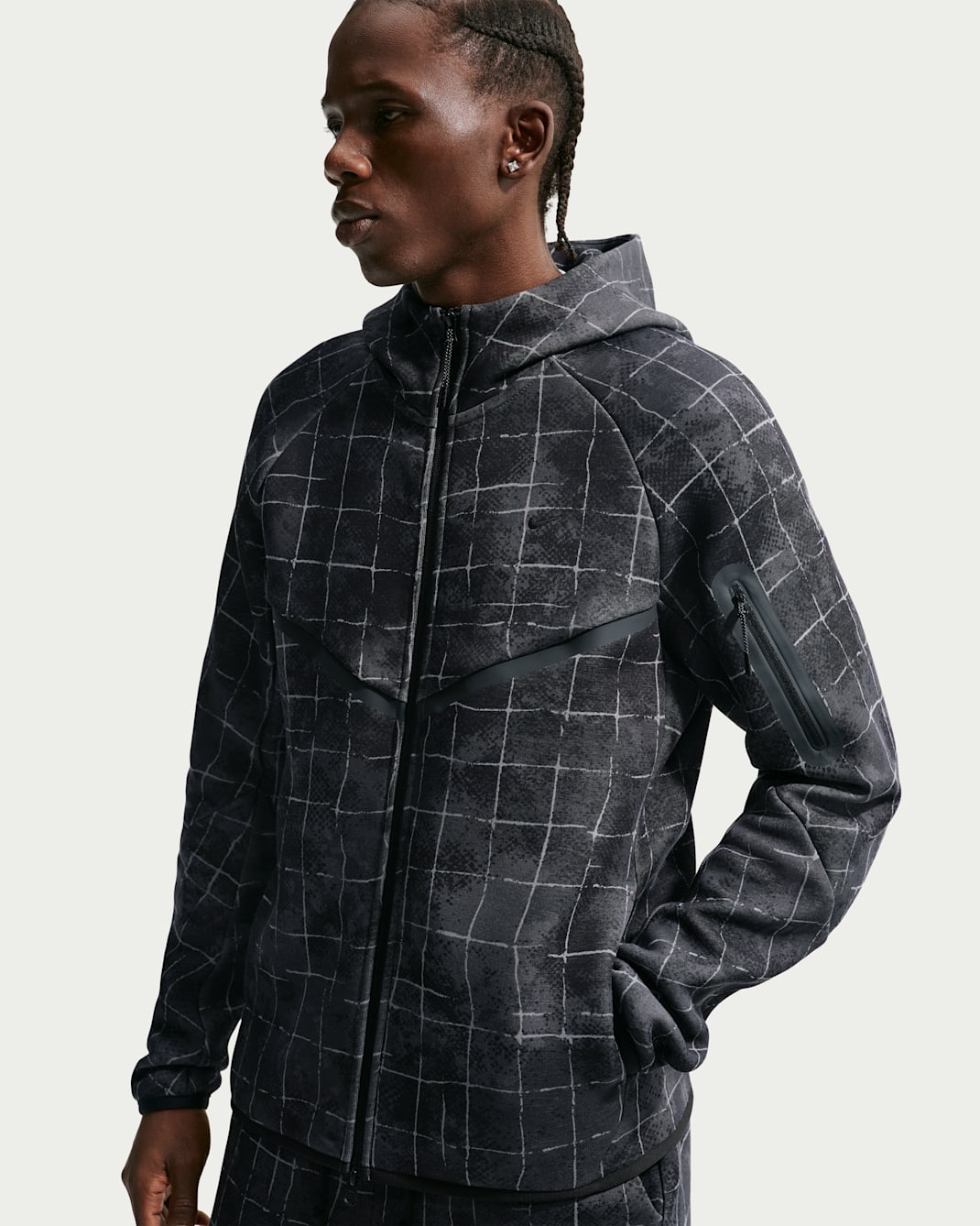Chamarra de tejido Fleece de cierre completo para hombre Nike Tech Windrunner - Gris hierro/Negro