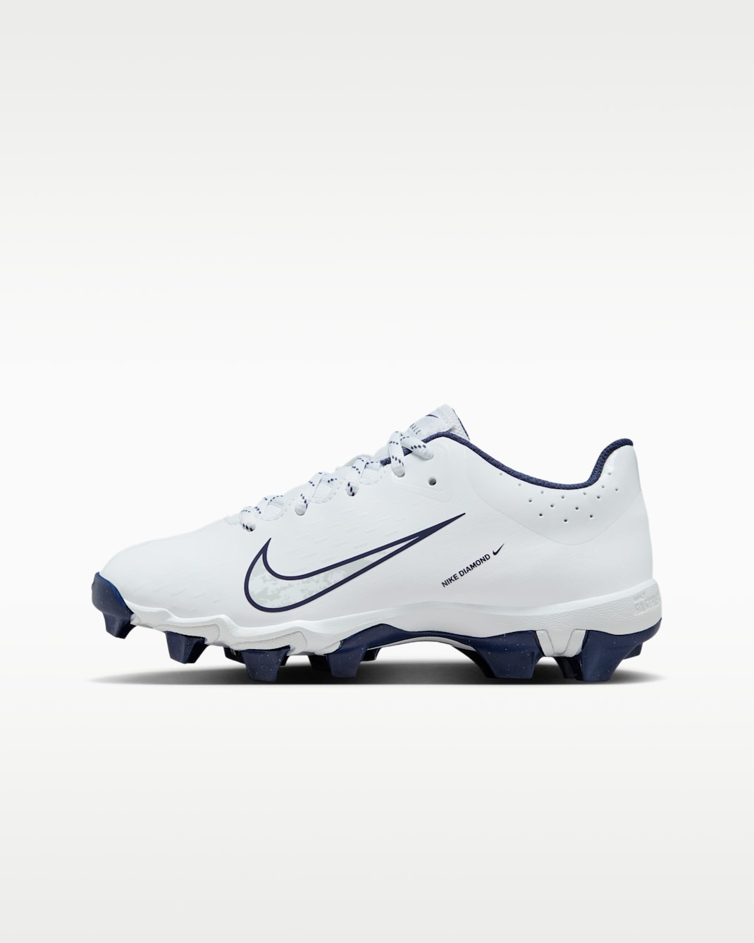 Tacos de softball para niños grandes Nike Hyperdiamond 4 Keystone - Blanco/Platino puro/Azul marino medianoche