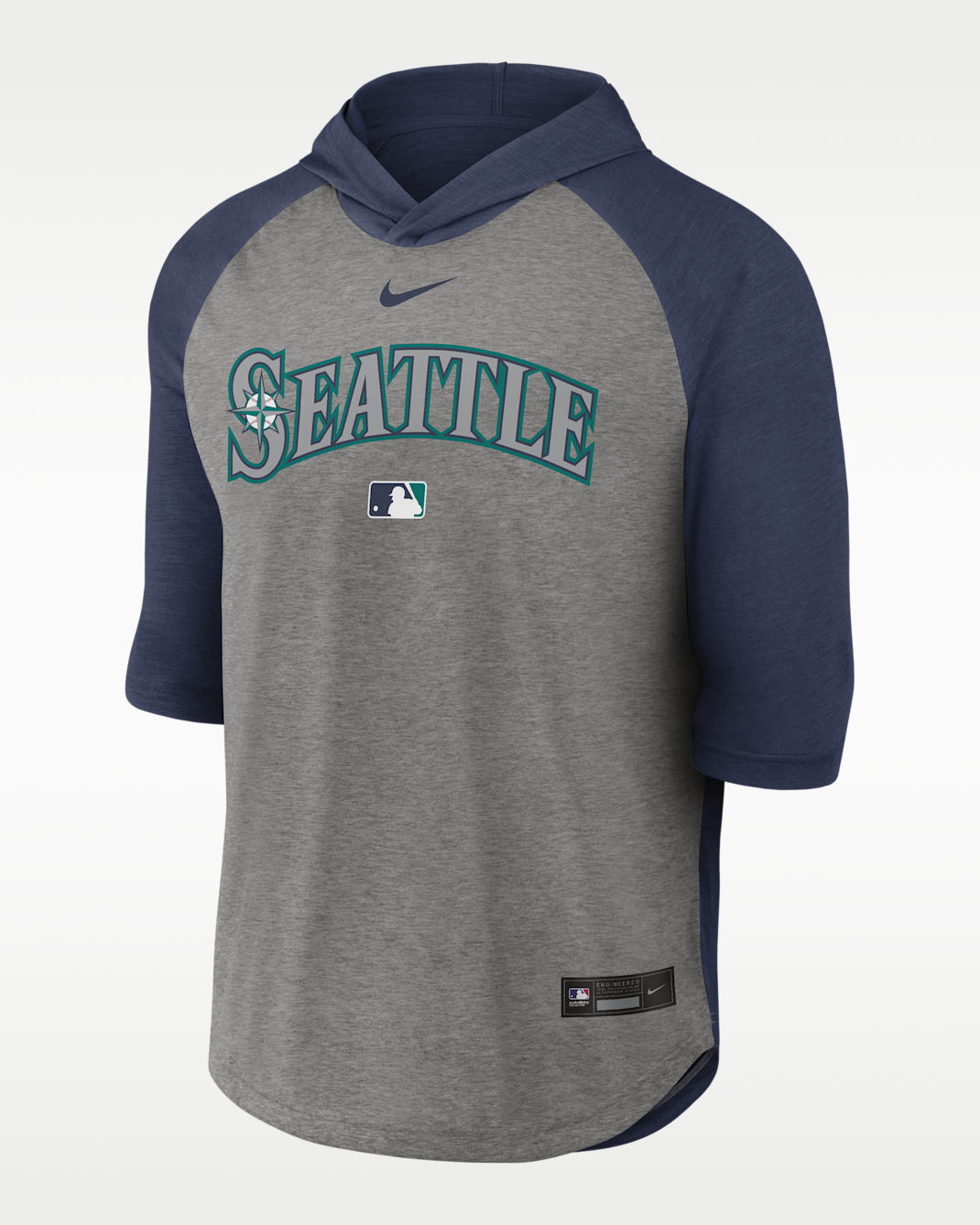 Playera de manga 3/4 con gorro Nike Dri-FIT de la MLB para hombre Seattle Mariners Authentic Collection Flux - Azul marino medianoche