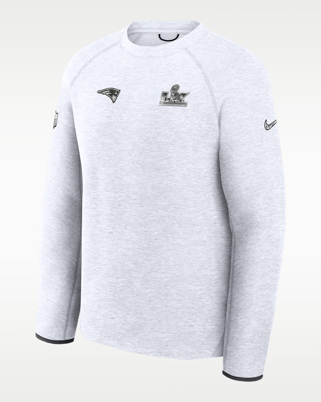 New England Patriots Super Bowl LX Opening Night Tech Fleece Men's Nike NFL Pullover Crew - Light Grey Heather